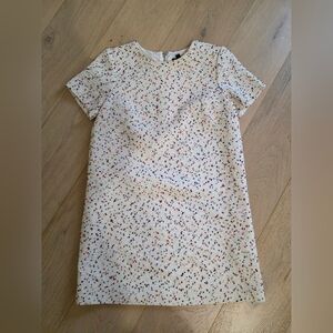 Express Tweed Cream Shift Dress with Colorful Dots